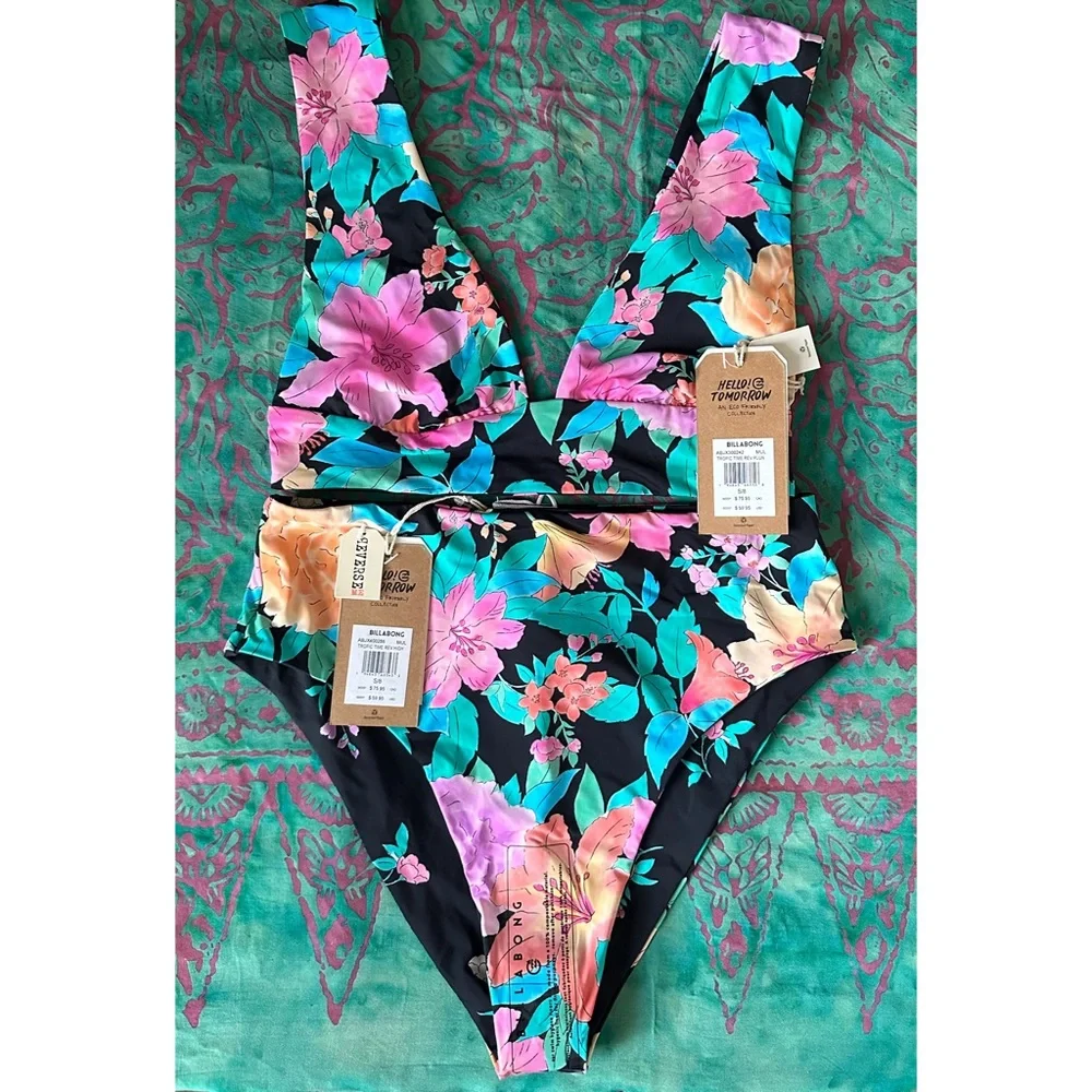NEW Billabong Reversible Tropic Time High Rise Bikini Full Set